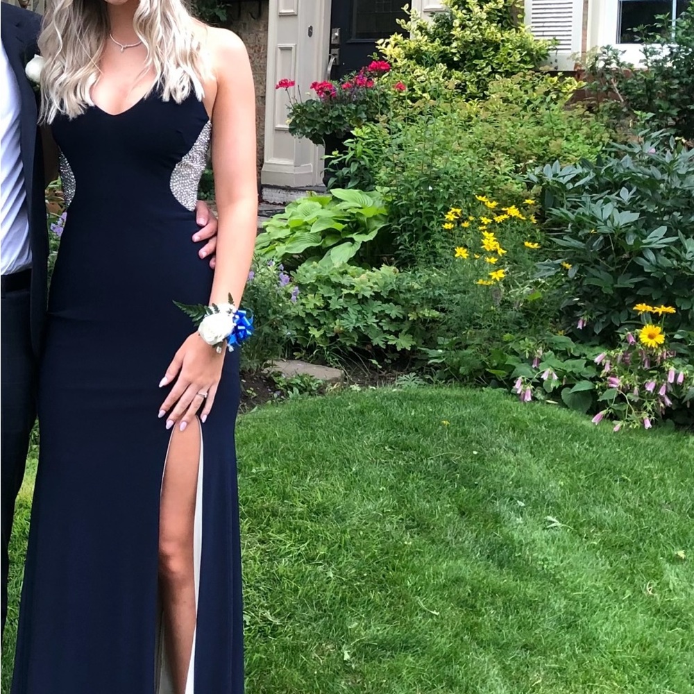 Xscape Champagne Sequin Prom Dress
